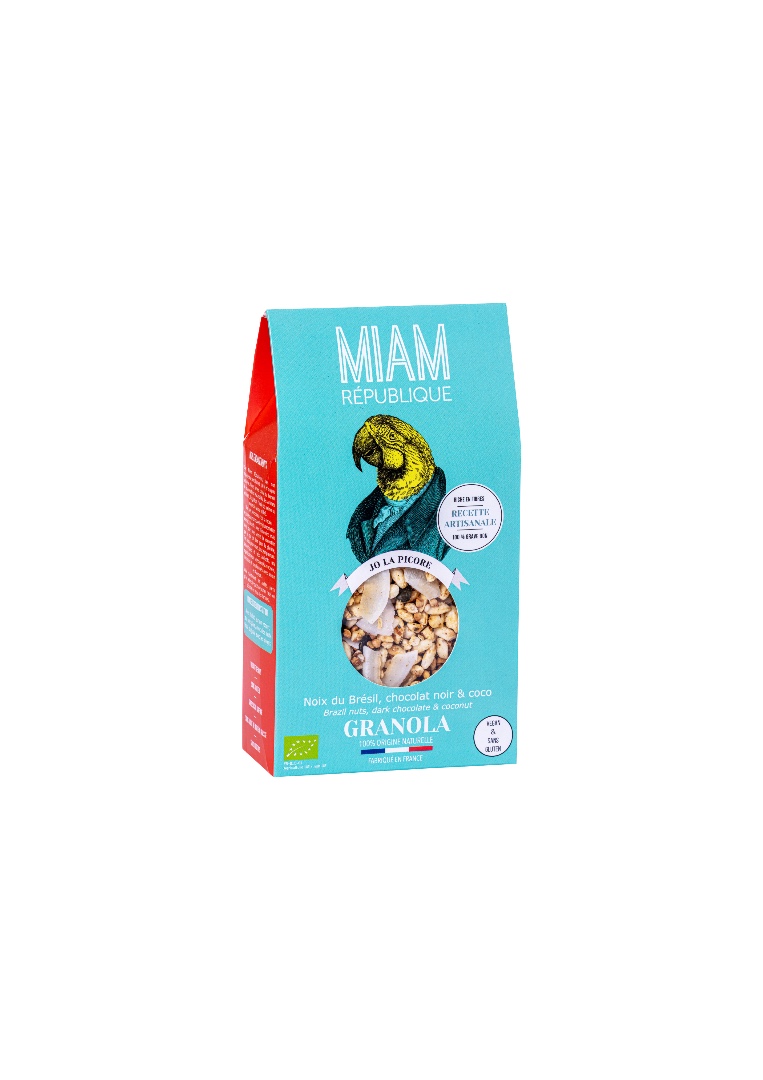 Granola noix du brésil coco, chocolat Miam République : photo du produit rappelé le 08/07/2024