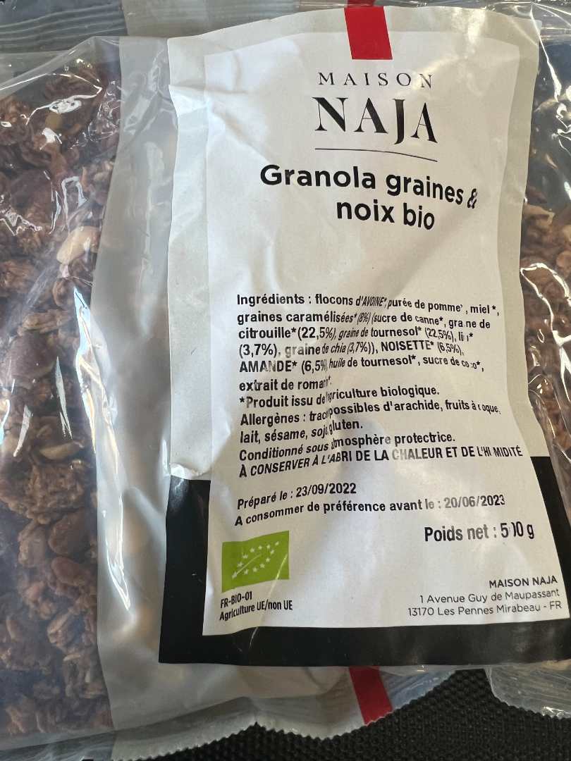 Granola noix et graines bio Maison Naja : photo du produit rappelé le 28/12/2022