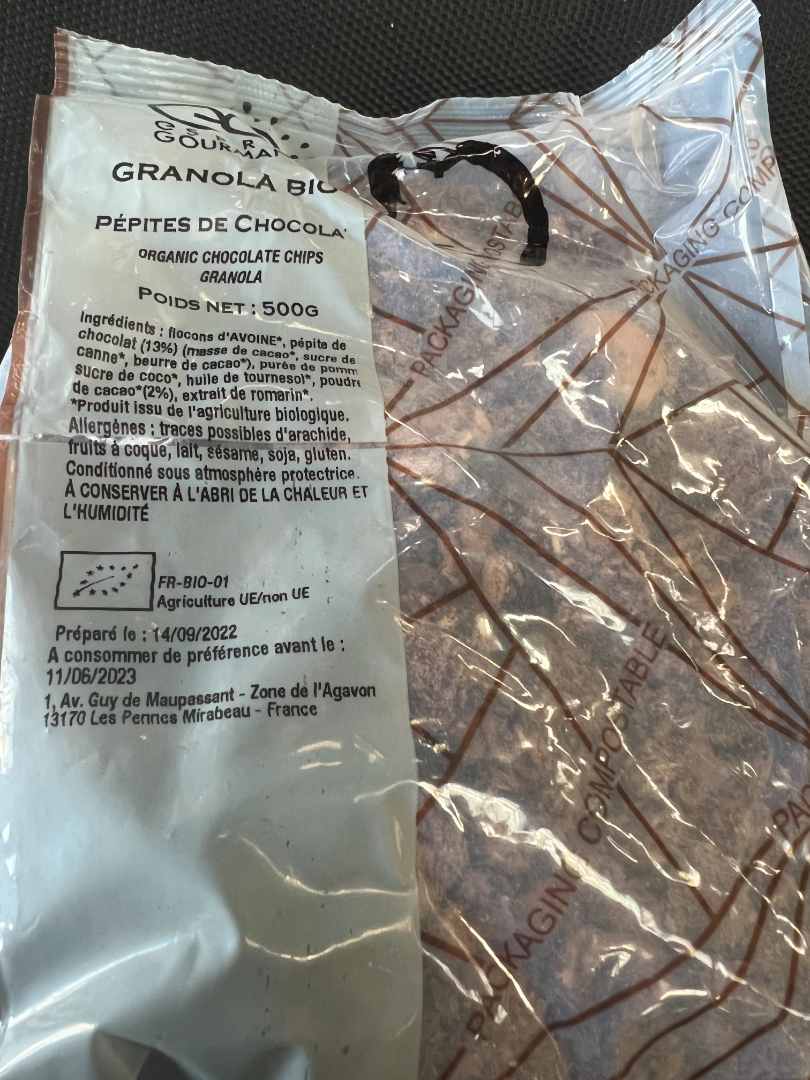Granola pépites chocolat bio Eprit Gourmand : photo du produit rappelé le 28/12/2022