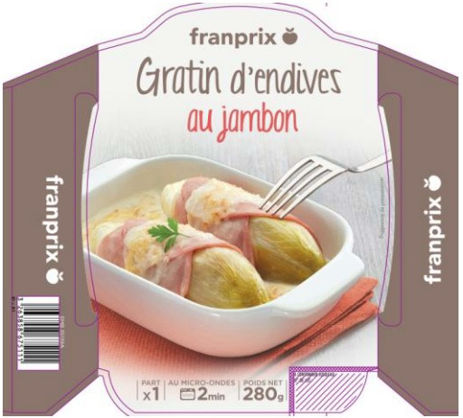 Gratin d'endives au jambon 280 g Franprix : photo du produit rappelé le 09/04/2021