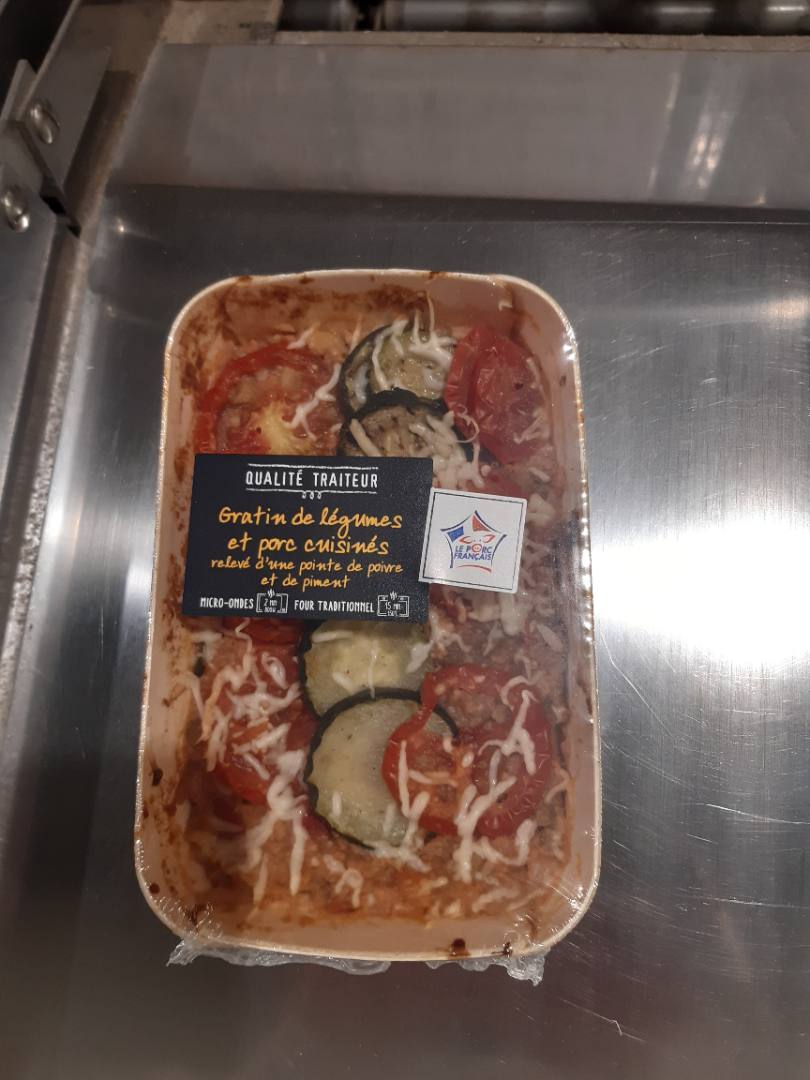 Gratin de légumes et porc cuisinés 300 g qualite traiteur barquette bois : photo du produit rappelé le 07/10/2021
