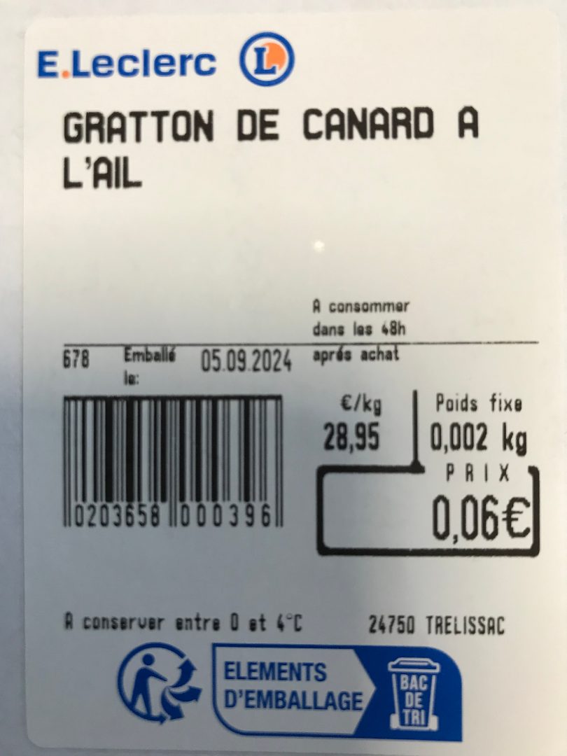 Grattons de canard à l'ail Vaux : photo du produit rappelé le 06/09/2024