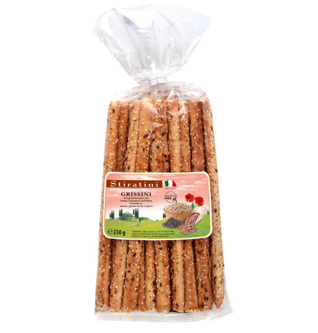 Gressins au sésame, graine de lin et pavot Stiratini : photo du produit rappelé le 07/06/2021