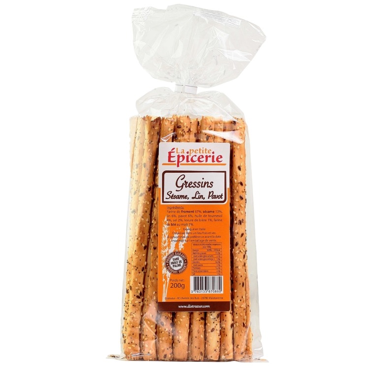 Gressins sesame lin pavot 200 gr La Petite Epicerie : photo du produit rappelé le 06/05/2021