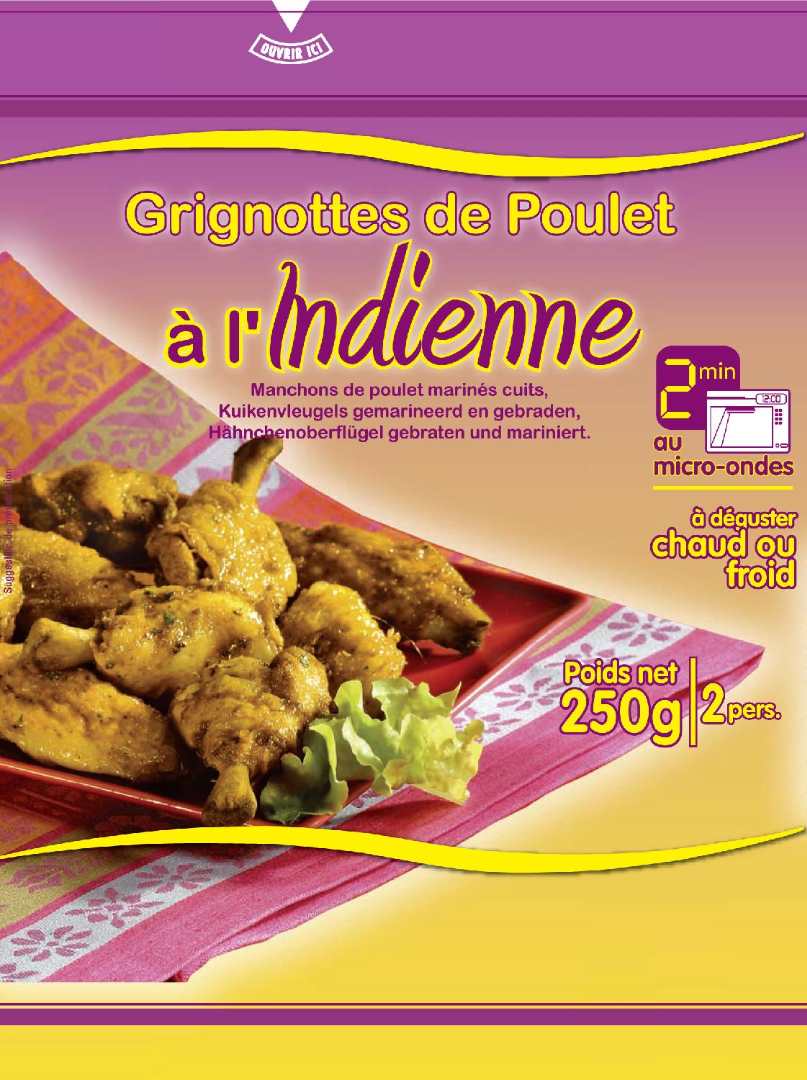 Grignottes de poulet à l'indienne : photo du produit rappelé le 03/02/2023