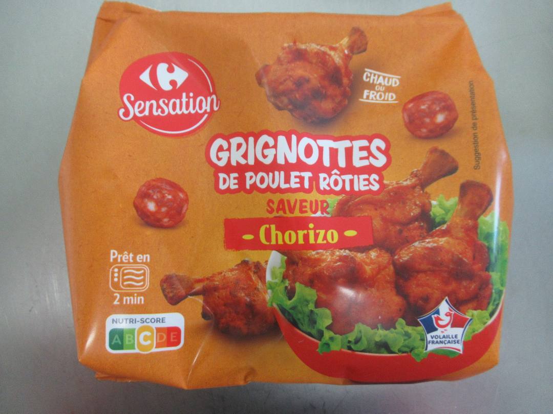 Grignottes de poulet roties saveur chorizo Carrefour : photo du produit rappelé le 03/02/2023