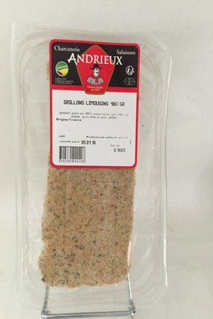 Grillons limousins 180g Andrieux : photo du produit rappelé le 22/10/2025