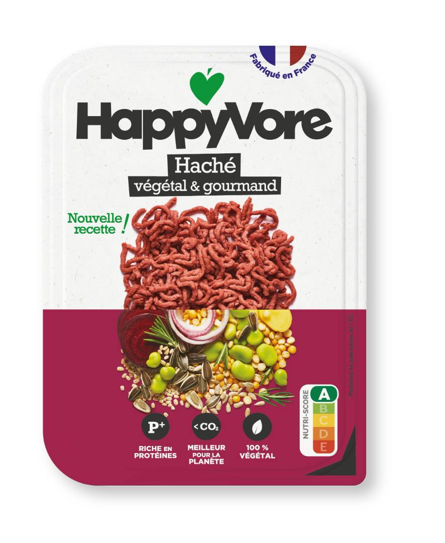 Haché végétal et gourmand Happyvore : photo du produit rappelé le 15/02/2023