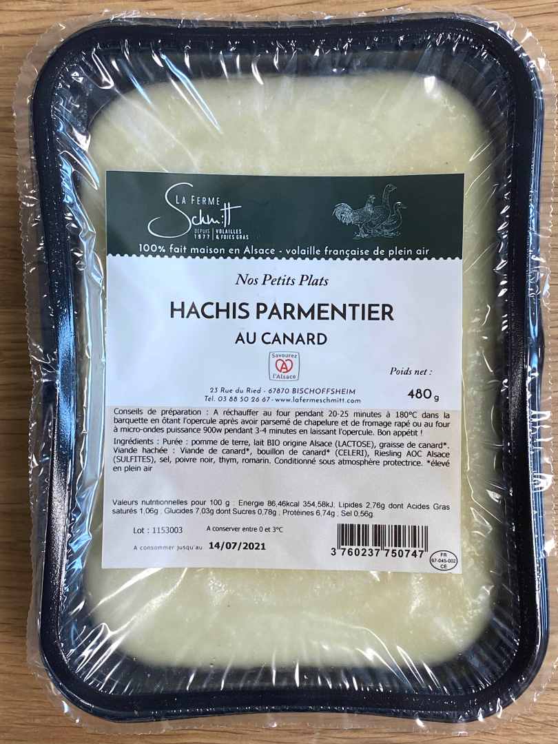 Hachis parmentier au canard La Ferme Schmitt : photo du produit rappelé le 09/07/2021