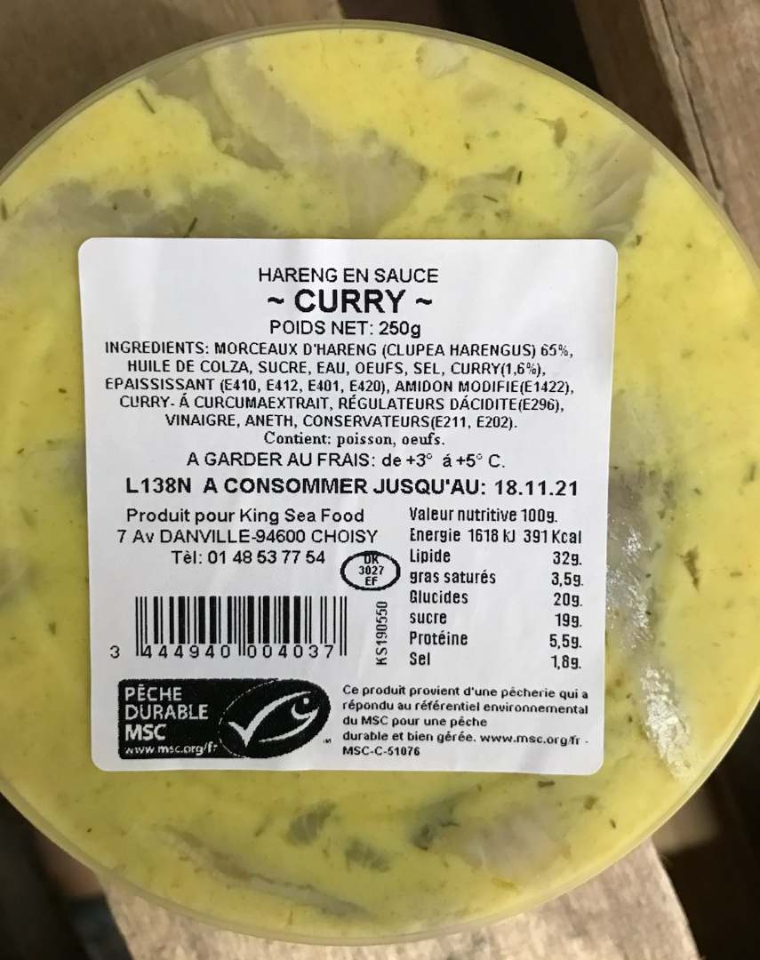 Harengs sauce curry : photo du produit rappelé le 09/09/2021