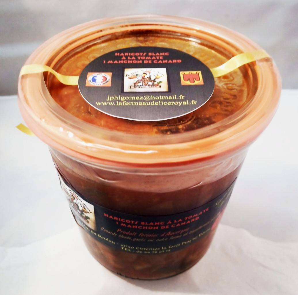 Haricots blancs à la tomate et manchon de canard La Ferme au Délice Royal : photo du produit rappelé le 22/02/2024