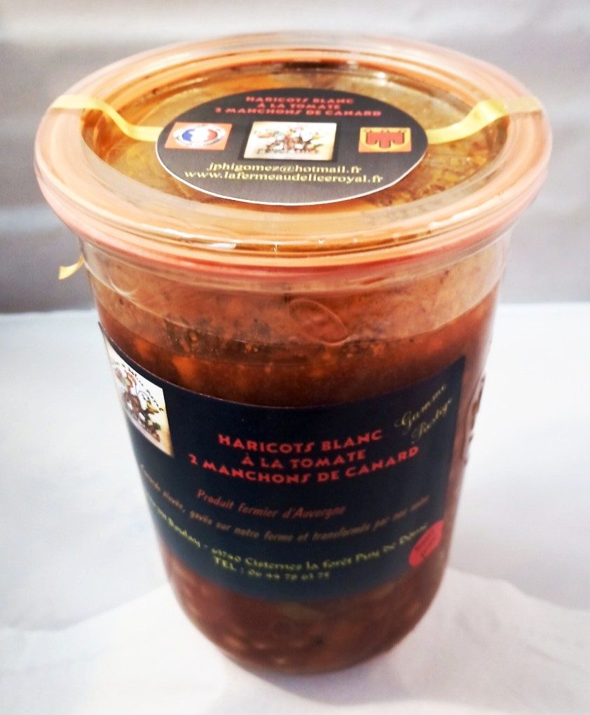 Haricots blancs à la tomate et manchon de canard La Ferme au Délice Royal : photo 2 sur 2 du produit rappelé le 22/02/2024