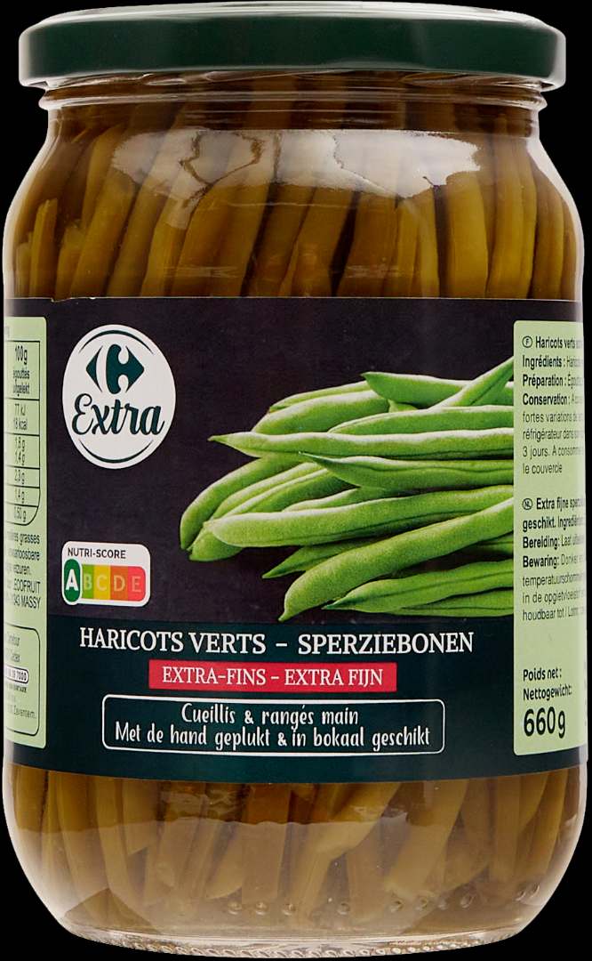 Haricots verts extra-fins cueillis & rangés main Carrefour Extra : photo du produit rappelé le 25/02/2026