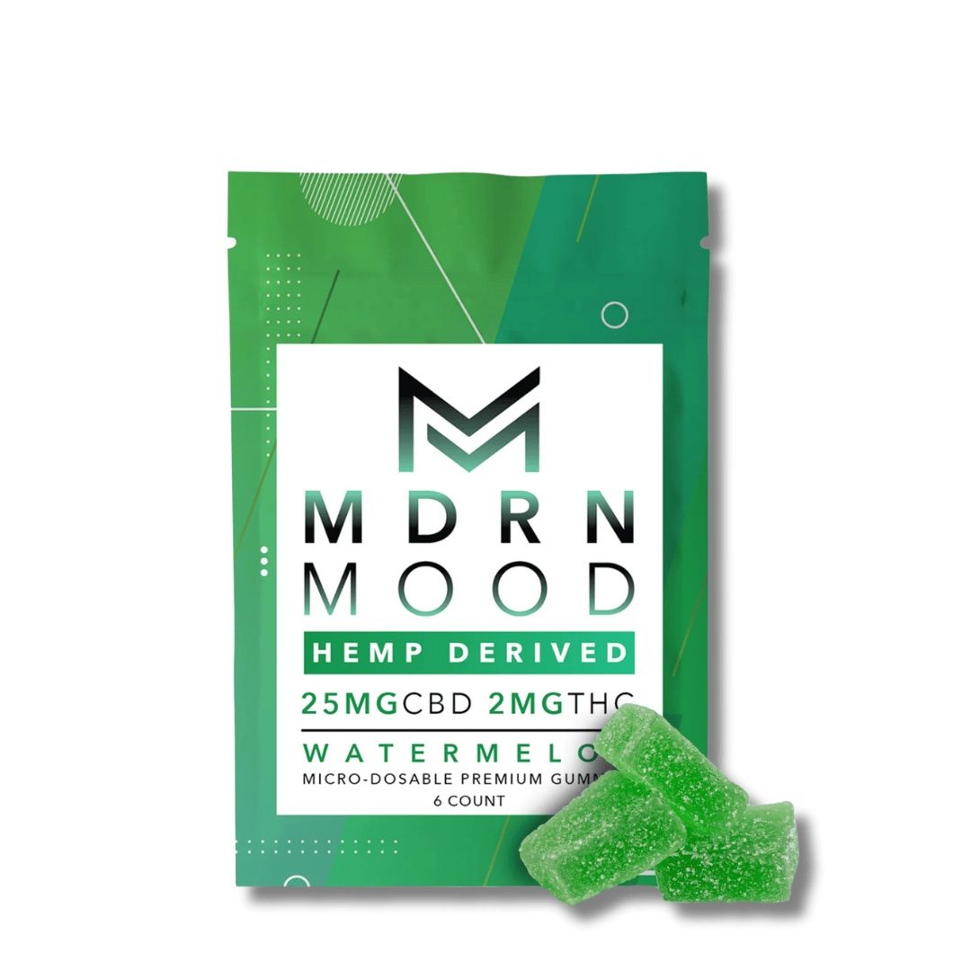 Hemp derived 25mg CBD 2mg THC watermelon full spectrum premium MDRN Mood : photo 2 sur 2 du produit rappelé le 31/07/2025