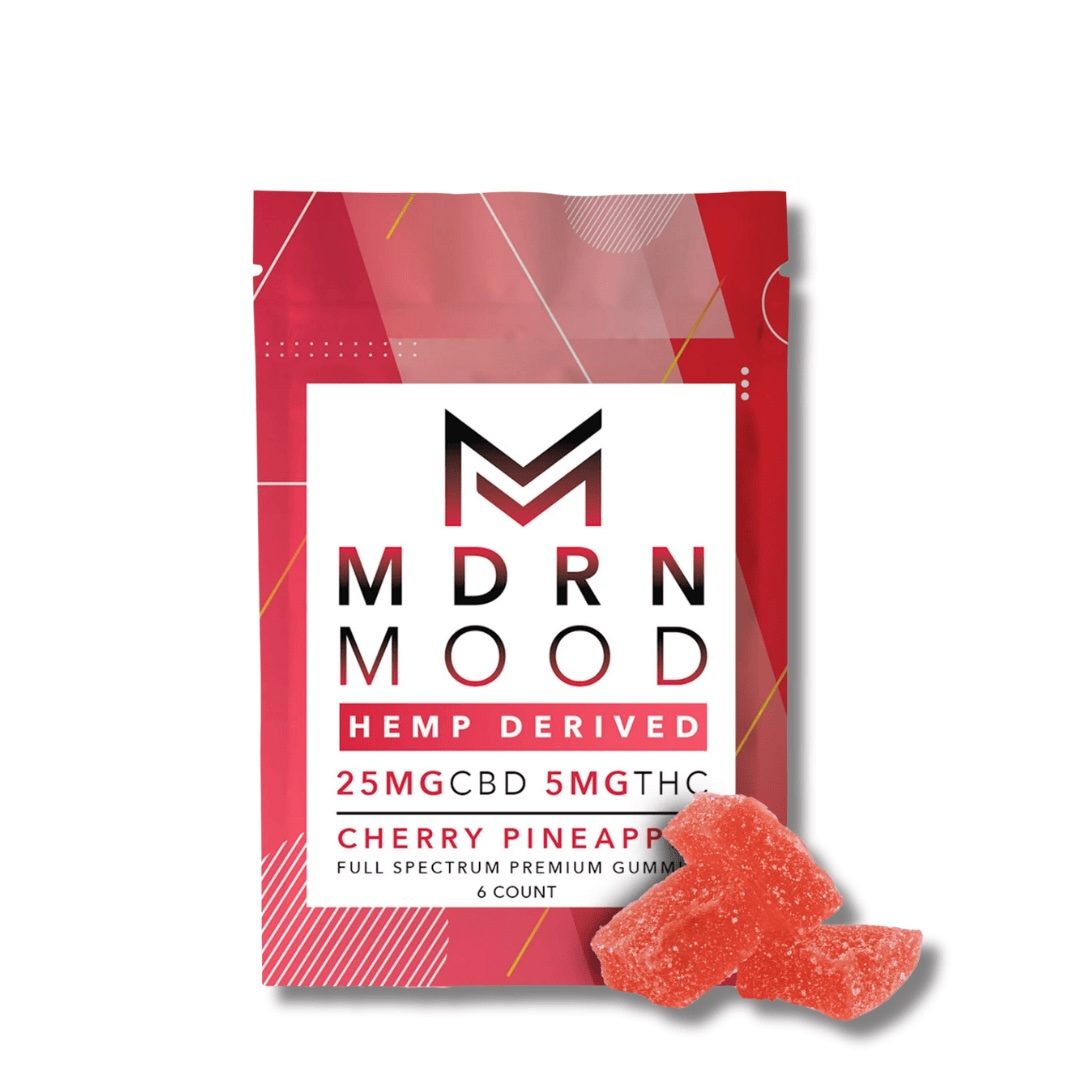 Hemp derived 25mg CBD 5mg THC cherry pineapple full spectrum MDRN Mood : photo 2 sur 2 du produit rappelé le 31/07/2025