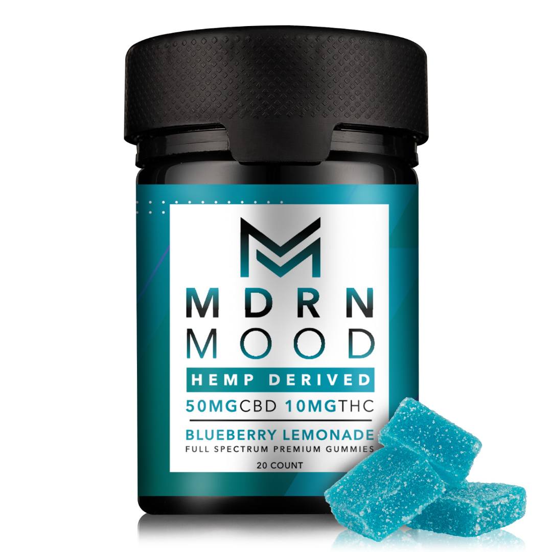 Hemp derived 50mg CBD 10mg THC blueberry lemonade full spectrum MDRN Mood : photo du produit rappelé le 01/08/2025