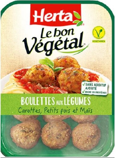 Herta le bon végétal® boulettes aux légumes carottes petits pois et maïs : photo du produit rappelé le 03/05/2021
