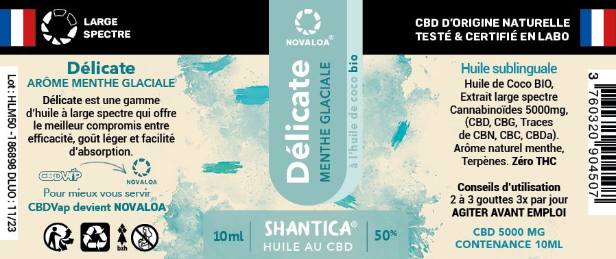 Huile délicate CBD large spectre 50% menthe Novaloa : photo 2 sur 2 du produit rappelé le 13/11/2023