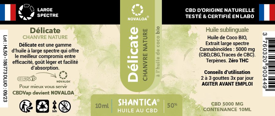 Huile délicate CBD large spectre 50% Novaloa : photo 2 sur 2 du produit rappelé le 13/11/2023