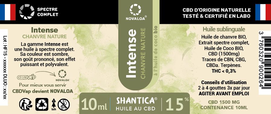 Huile intense CBD spectre complet 15% Novaloa : photo 2 sur 2 du produit rappelé le 13/11/2023