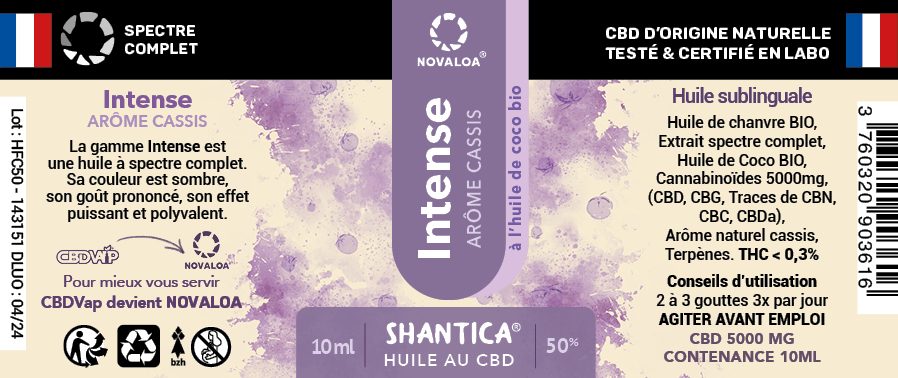 Huile intense CBD spectre complet 50% cassis Novaloa : photo 2 sur 2 du produit rappelé le 13/11/2023
