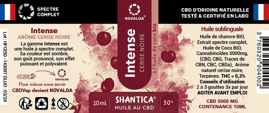Huile intense CBD spectre complet 50% cerise noire Novaloa : photo 2 sur 2 du produit rappelé le 13/11/2023