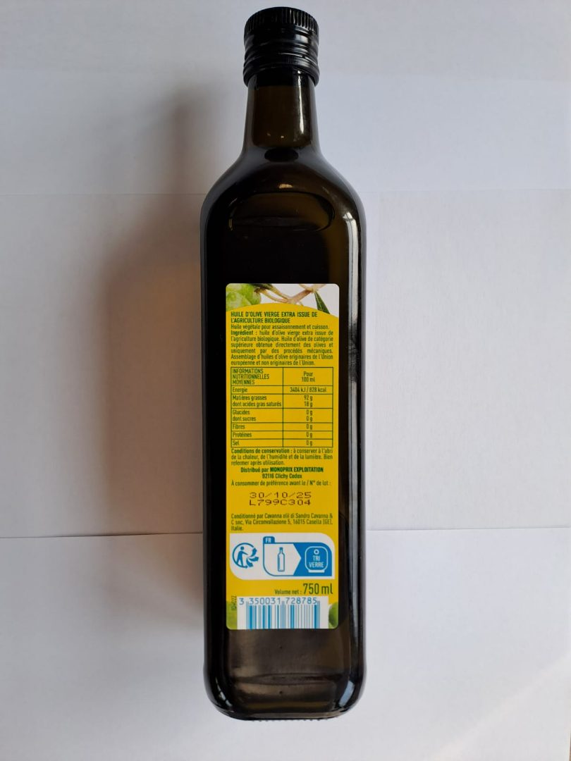 Huile olive vierge extra 75cl Monoprix BIO : photo 2 sur 3 du produit rappelé le 05/03/2025