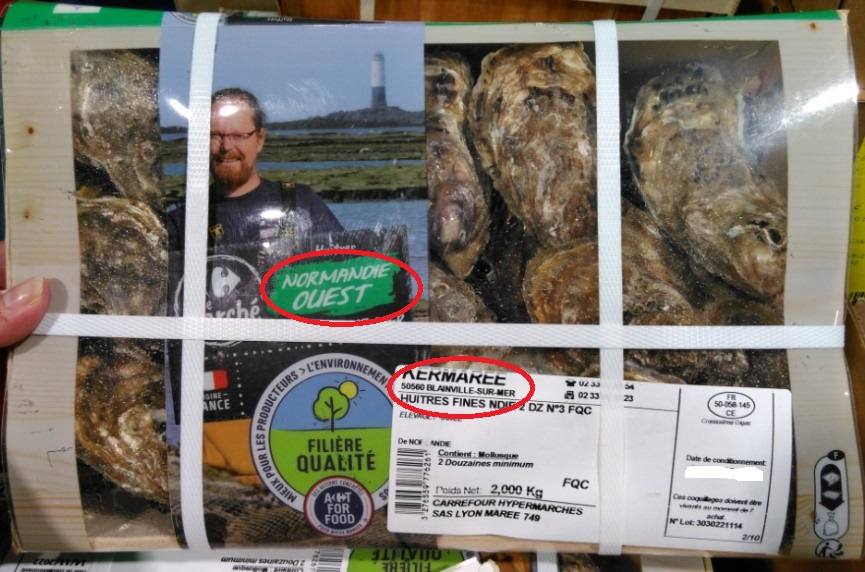 Huîtres de Normandie ouest Filière Qualité Carrefour : photo du produit rappelé le 05/01/2023