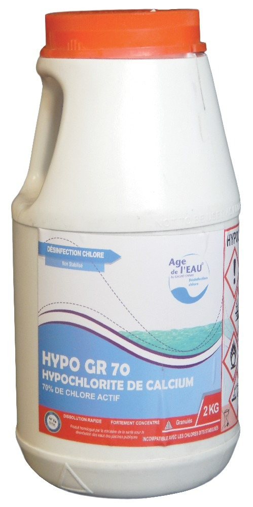 Hypo gr 70 hypochlorite de calcium 2 kg Age de l'Eau : photo du produit rappelé le 30/05/2022