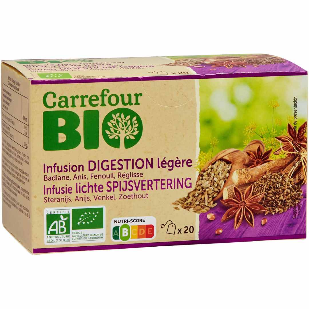 Infusion digestion légère Carrefour BIO : photo du produit rappelé le 02/08/2024