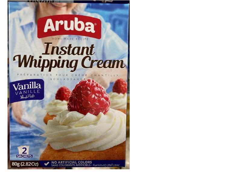 Instant wipping cream préparation pour crème chantilly Aruba : photo du produit rappelé le 31/03/2023