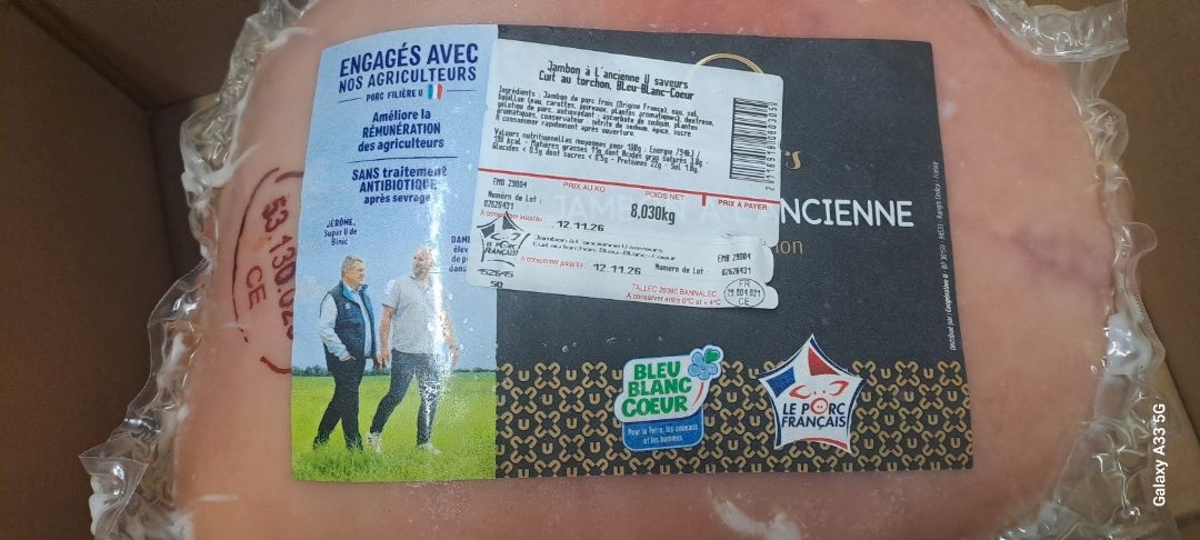 Jambon à l'ancienne cuit au torchon u saveurs bbc : photo du produit rappelé le 16/10/2026