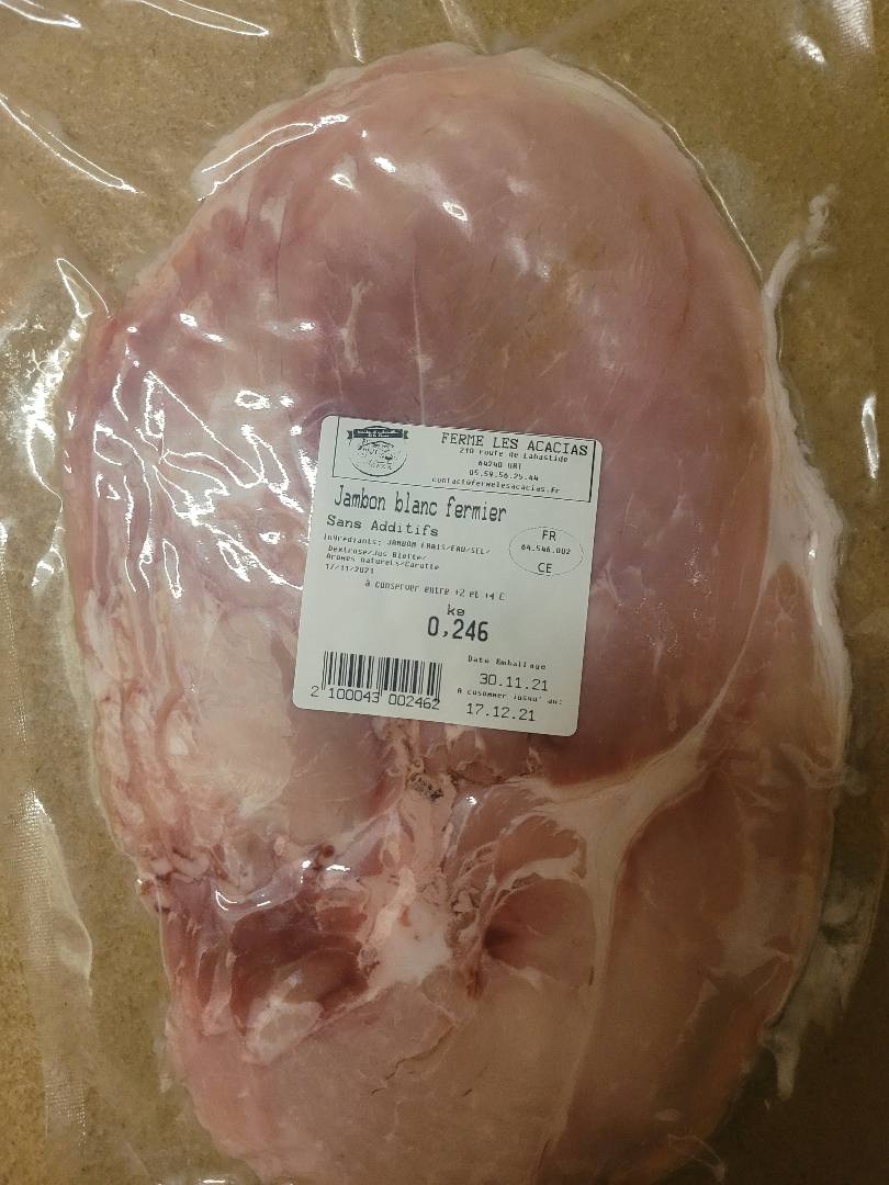 Jambon blanc fermier sans additifs Ferme les Acacias : photo du produit rappelé le 08/12/2021