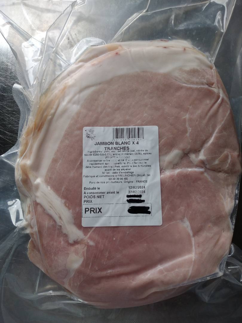 Jambon blanc sous vide, jambon fumé sous vide, fond de jambon sous vide : photo du produit rappelé le 21/02/2024