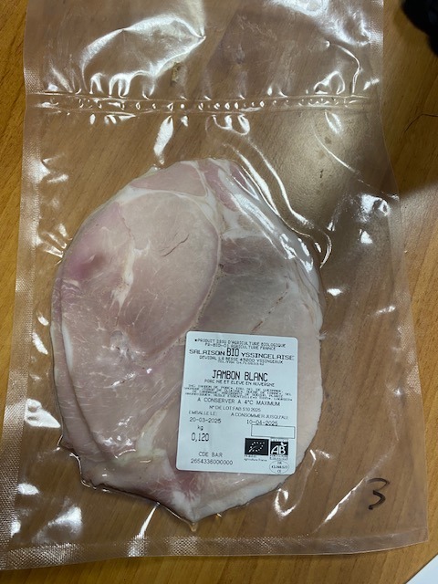 Jambon blanc tranché Salaison Charcuterie BIO Yssingelaise : photo du produit rappelé le 21/03/2025