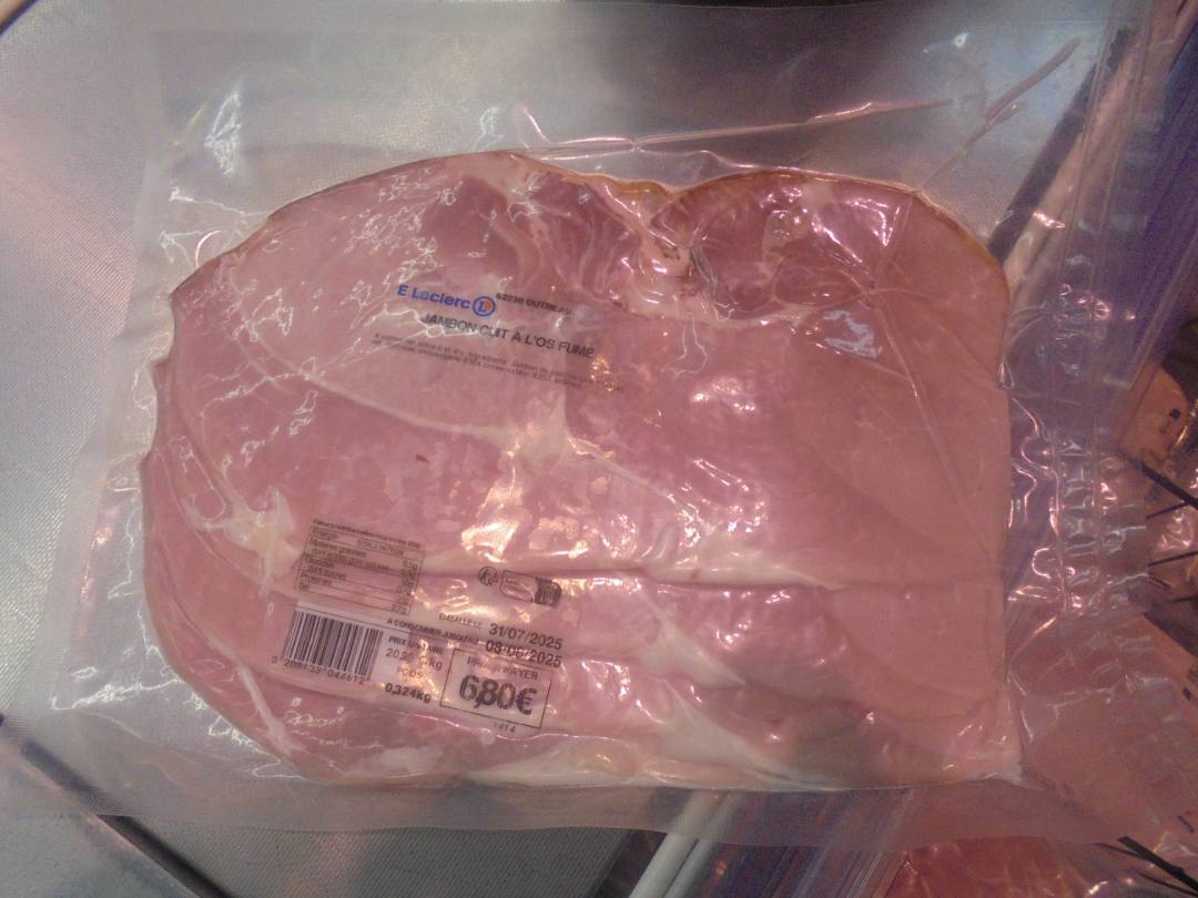 Jambon cuit a l'os fumé E.Leclerc Outreau : photo du produit rappelé le 01/08/2025