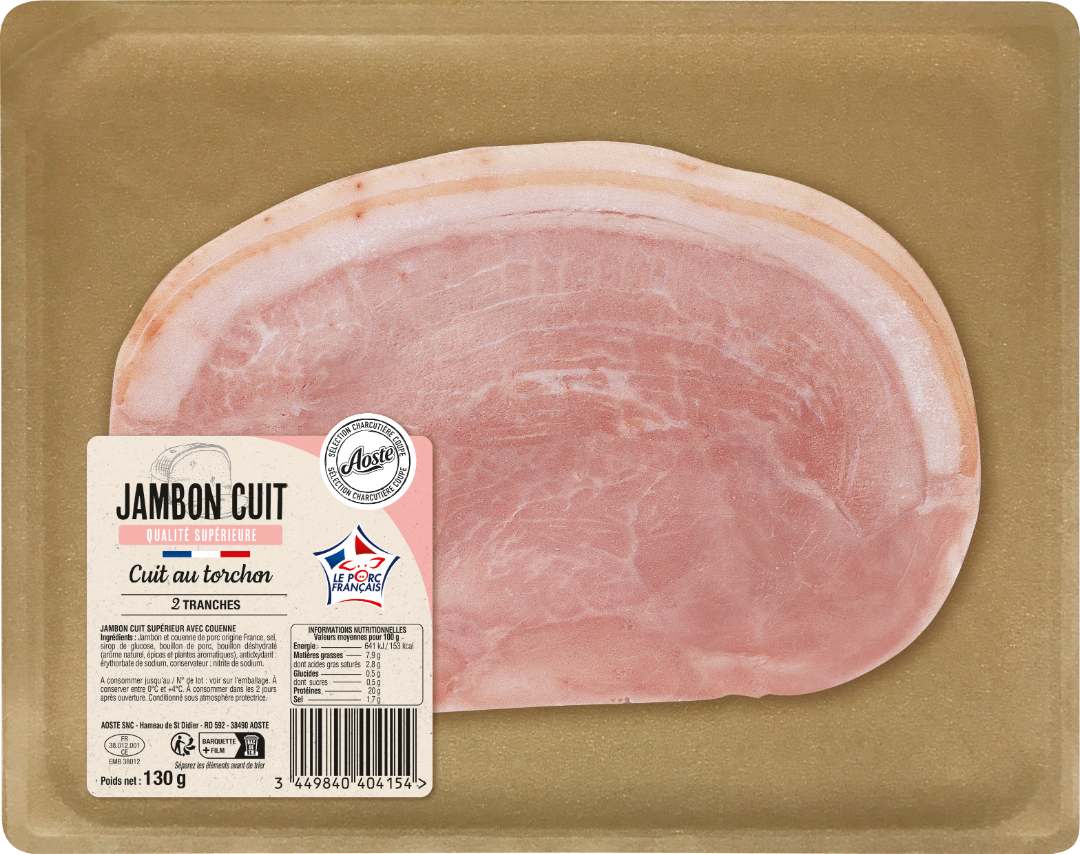 Jambon cuit au torchon aoste 2t 130g : photo du produit rappelé le 13/03/2026