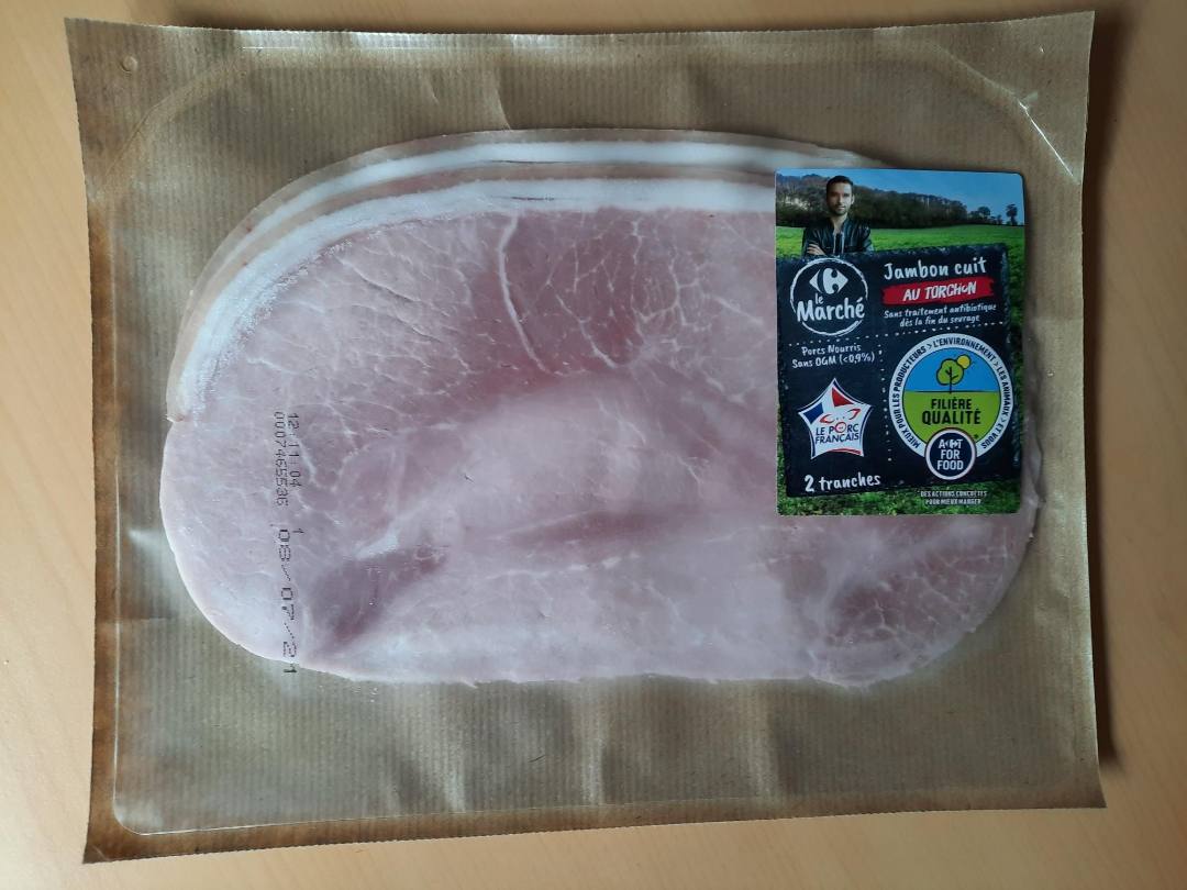 Jambon cuit au torchon Carrefour le marché - filière qualité : photo du produit rappelé le 13/03/2026
