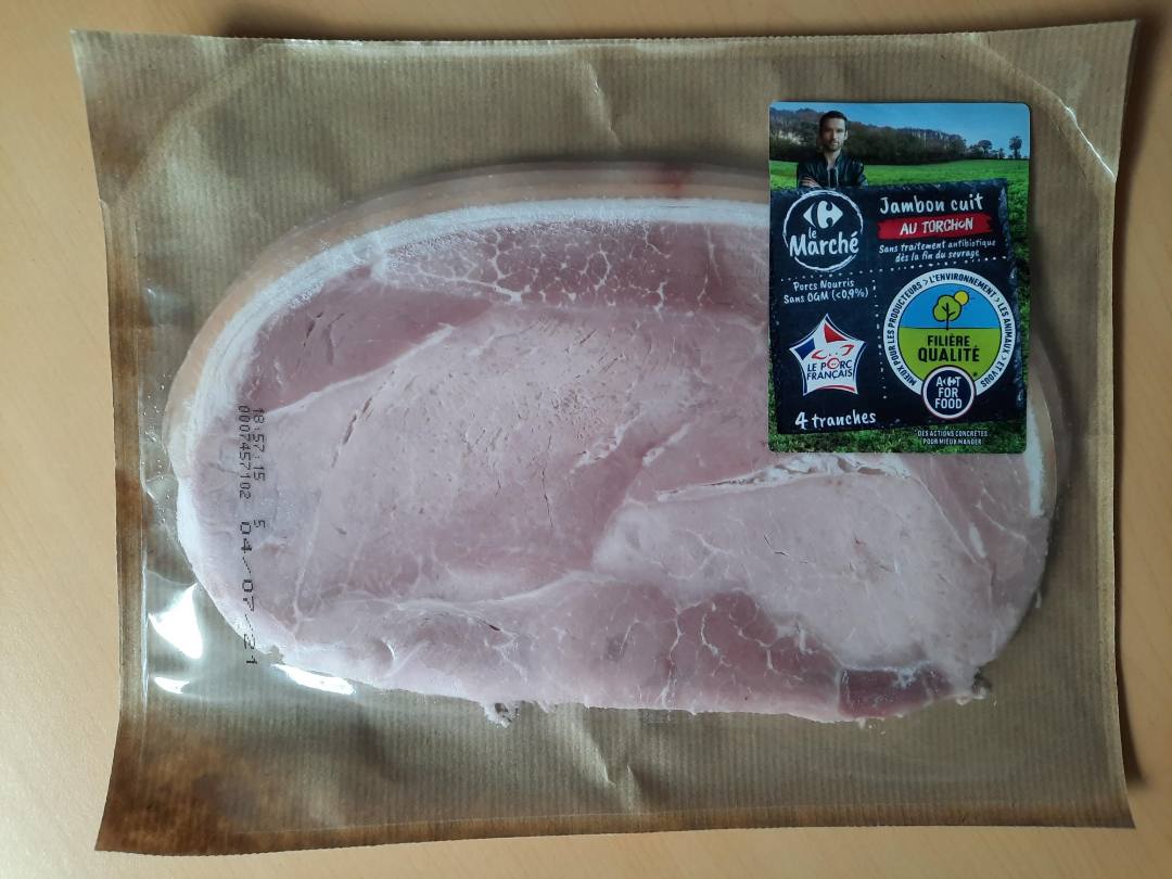 Jambon cuit au torchon Carrefour le marché - filière qualité : photo 2 sur 2 du produit rappelé le 13/03/2026