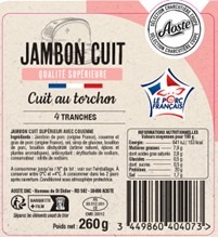 Jambon cuit au torchon qualite superieure avec couenne vpf 4tranches Aoste : photo du produit rappelé le 21/10/2025