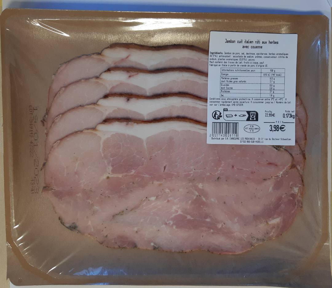 Jambon cuit italien rôti aux herbes No Name : photo du produit rappelé le 12/08/2024