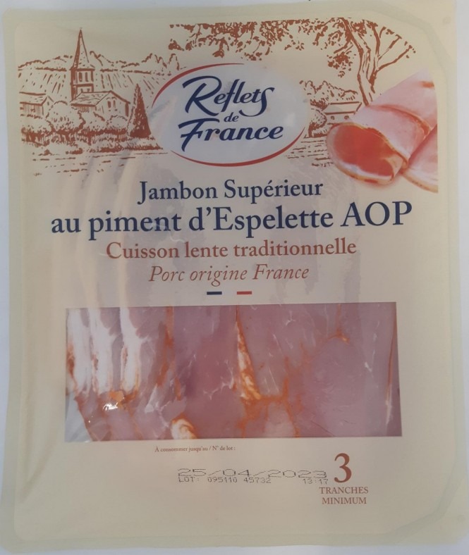 Jambon cuit superieur au piment d'espelette Reflets de France : photo du produit rappelé le 21/08/2026