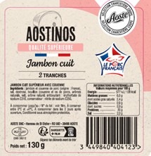Jambon cuit superieur avec couenne aostinos vpf 2 tranches 130g Aoste : photo du produit rappelé le 21/10/2025