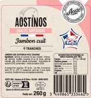 Jambon cuit superieur avec couenne aostinos vpf 4 tranches 260g Aoste : photo du produit rappelé le 21/10/2025