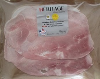 Jambon cuit supérieur avec couenne avec os 2 tranches 120g Héritage : photo du produit rappelé le 14/10/2024