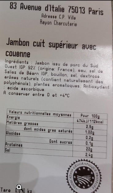 Jambon cuit supérieur avec couenne Monoprix : photo du produit rappelé le 19/10/2022