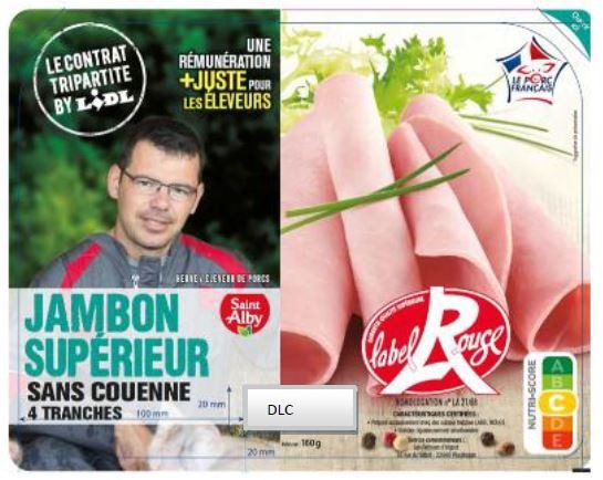 Jambon cuit supérieur découénné label rouge Saint Alby : photo du produit rappelé le 25/05/2022
