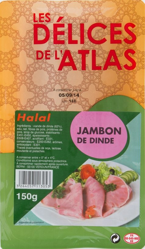 Jambon de dinde 150g Les Délices de l'Atlas : photo du produit rappelé le 19/10/2023