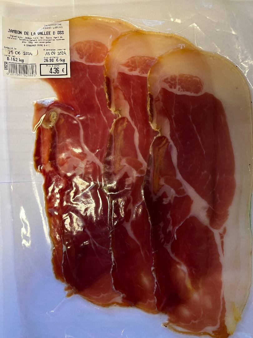 Jambon de la vallée d ossau : photo du produit rappelé le 19/07/2024