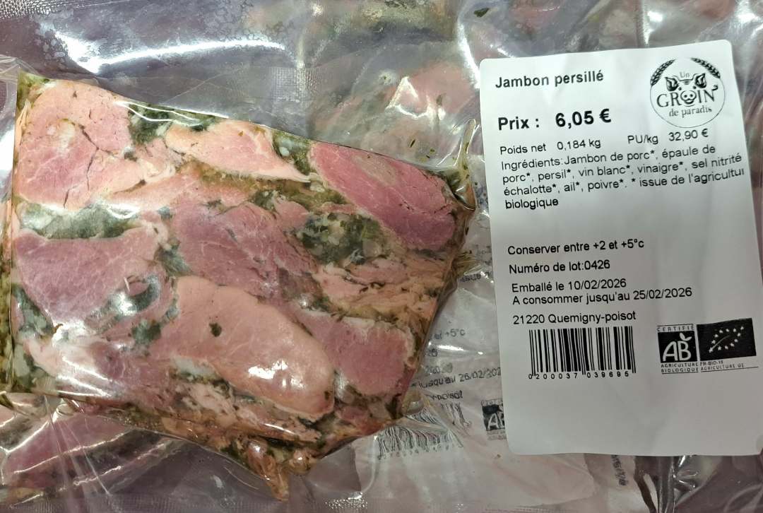 Jambon persillé Un Groin de Paradis : photo du produit rappelé le 13/02/2026